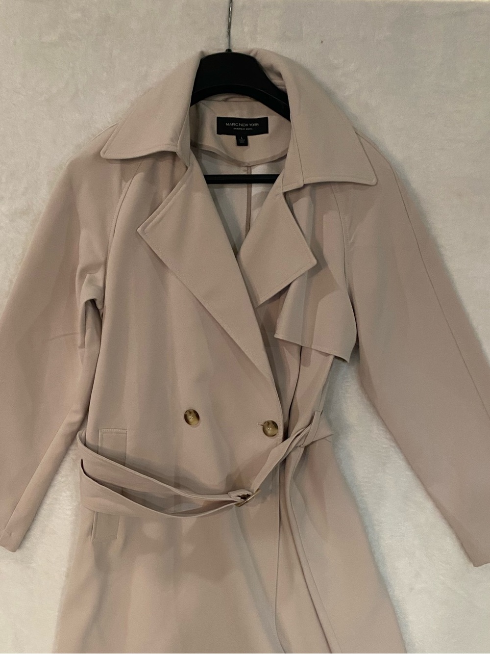 Marc New York Light Cream Double-Breasted Trench Coat